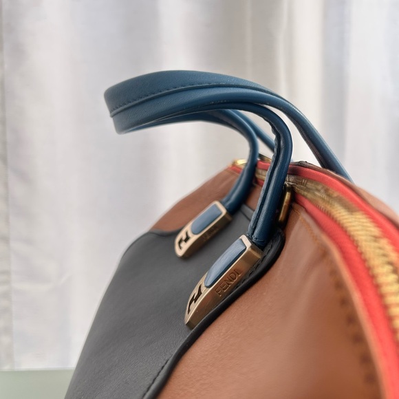 Fendi Black, Brown & Blue Leather Satchel with Gold Hardware - Picture 4 of 11